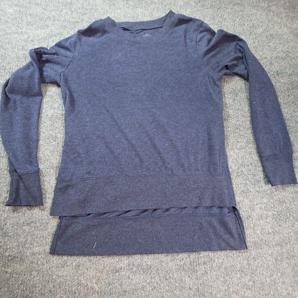 Alo Yoga Shirt Womens Medium Blue Long Sleeve Layered Hem Yoga Top Athletic